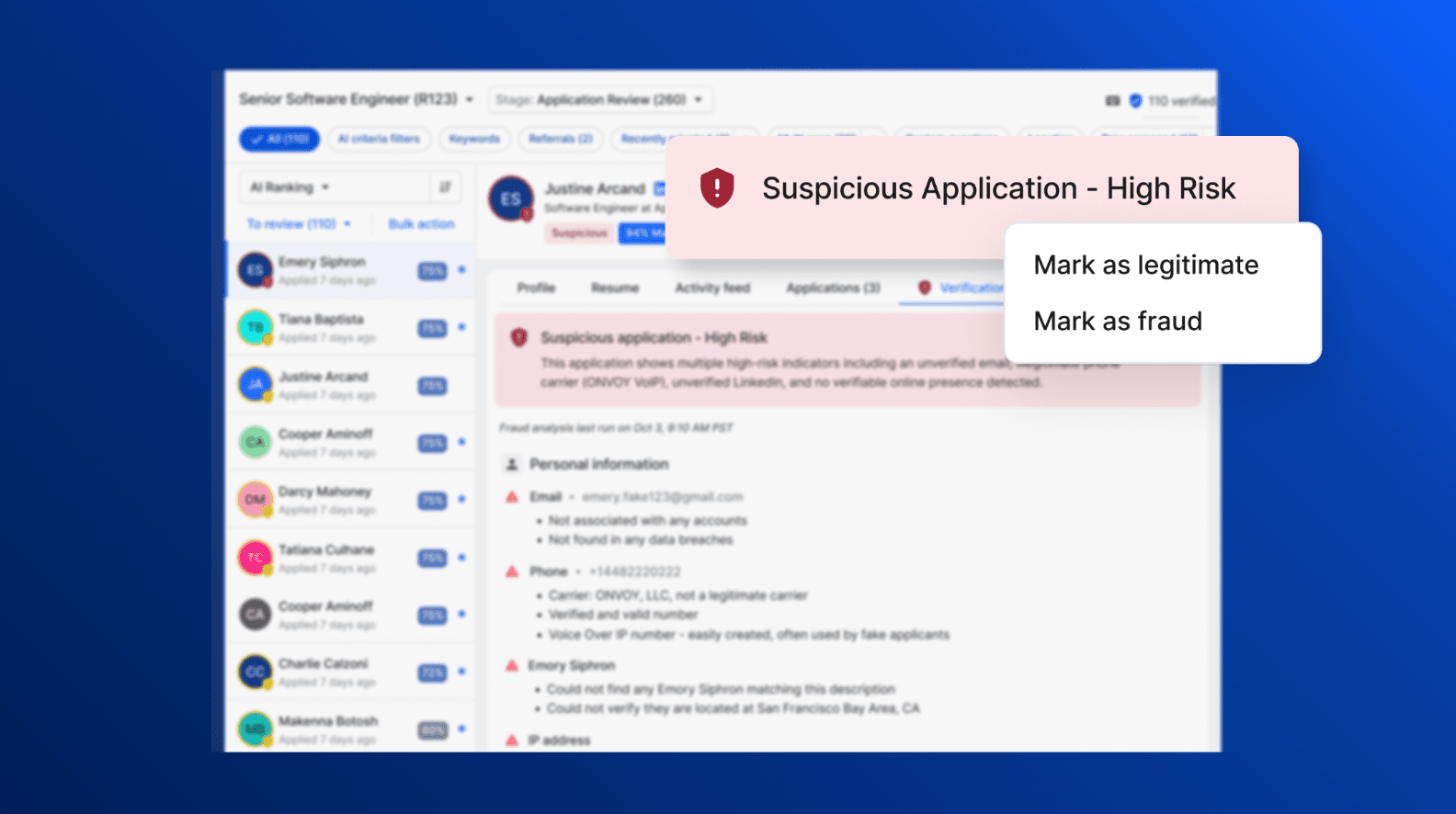 AI Fraud Detection Agent | Recruiter control